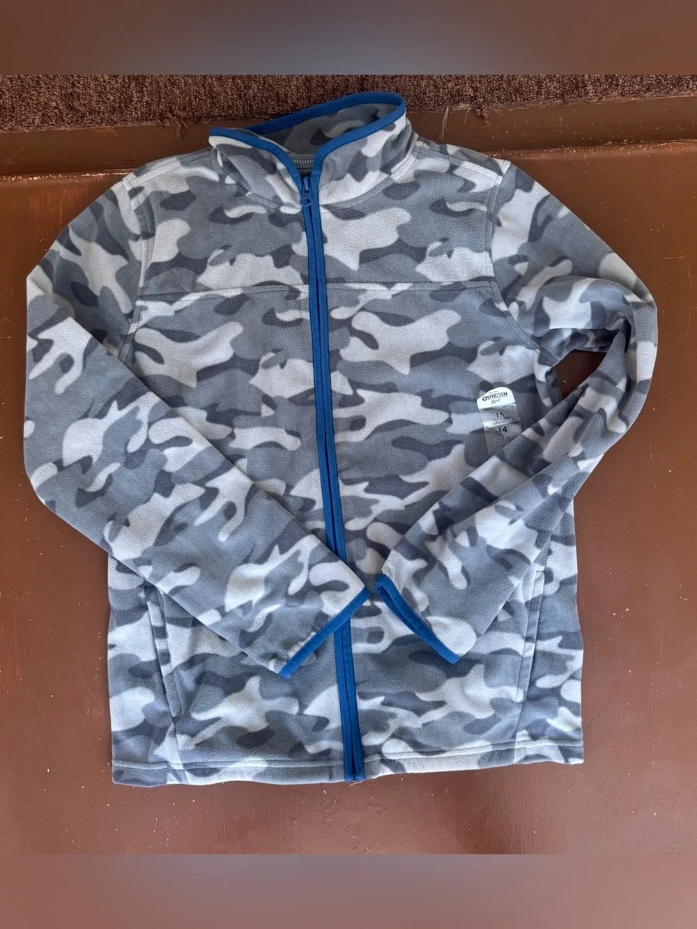 Osh Kosh Boys Blue and Gray Camo Full Zip Fleece - Size 14 - New
